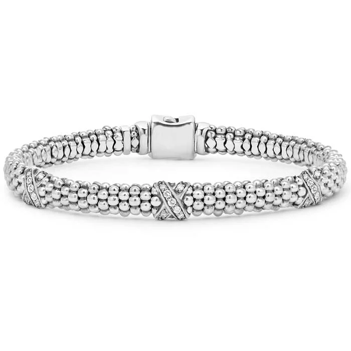 chunky chain necklace trendy LAGOS Diamond Caviar Lux Triple X Bracelet in Sterling Silver