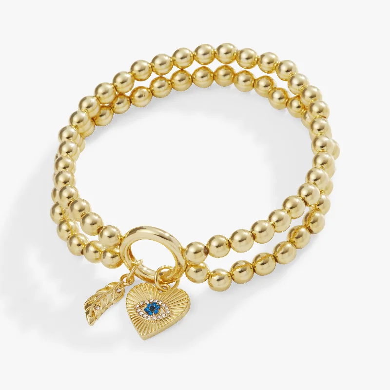 Evil Eye + Feather Double Stretch Bracelet