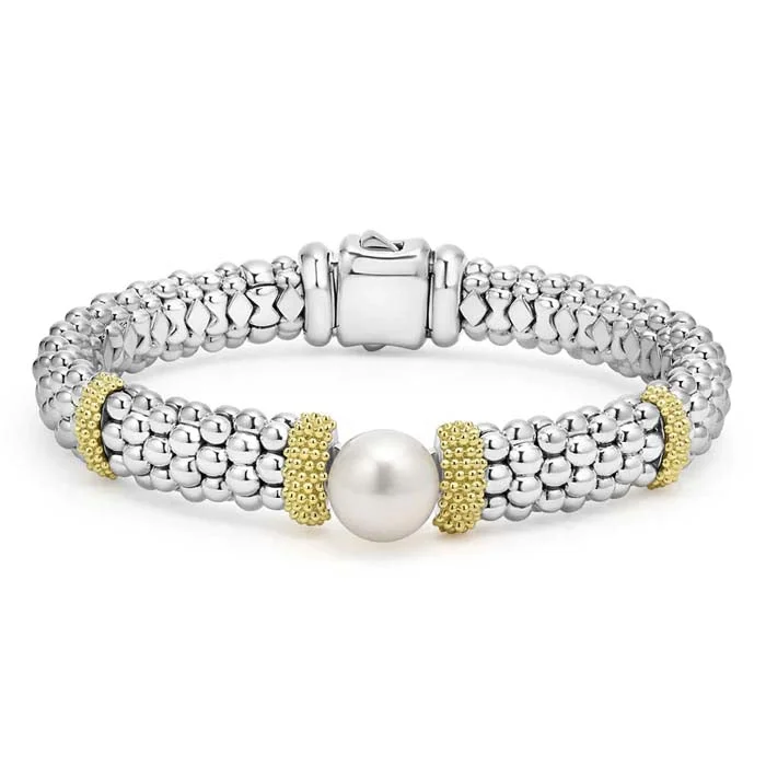 real zircon gemstone bracelet LAGOS Two-Tone Pearl Caviar Bracelet in Sterling Silver and 18K Yellow Gold