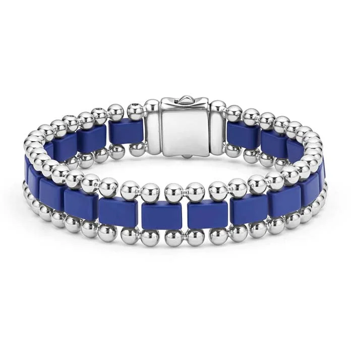 luxury emerald ring platinum LAGOS Anthem Matte Ultramarine Ceramic Link Bracelet in Stainless Steel