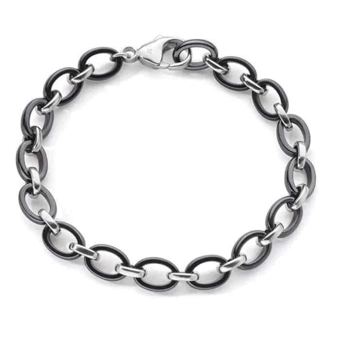 vintage-inspired pearl brooch Monica Rich Kosann  "Audrey" Alternating Link Bracelet in Sterling Silver and Black Ceramic