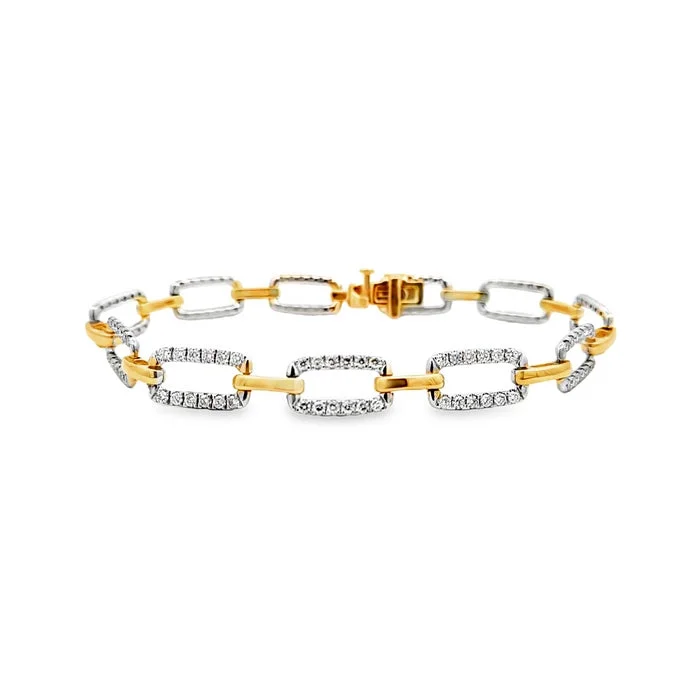 unique diamond stud earrings Mountz Collection 7” 1.55 Rectangular Link Diamond Bracelet in 14K White and Yellow Gold