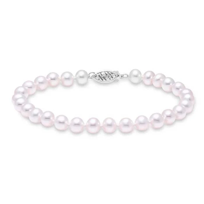 men’s leather and silver bracelet Mountz Collection 6-6.5MM Cultured Pearl Strand Bracelet with 14K White Gold Clasp