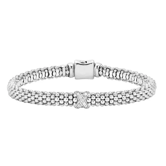 celestial sun and moon earrings LAGOS Caviar Lux Diamond X Station Bracelet in Sterling Silver