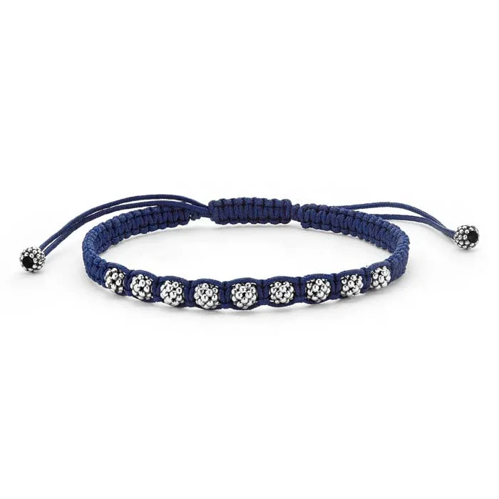 men’s braided leather bracelet LAGOS Anthem Navy Blue Macrame Bracelet in Sterling Silver