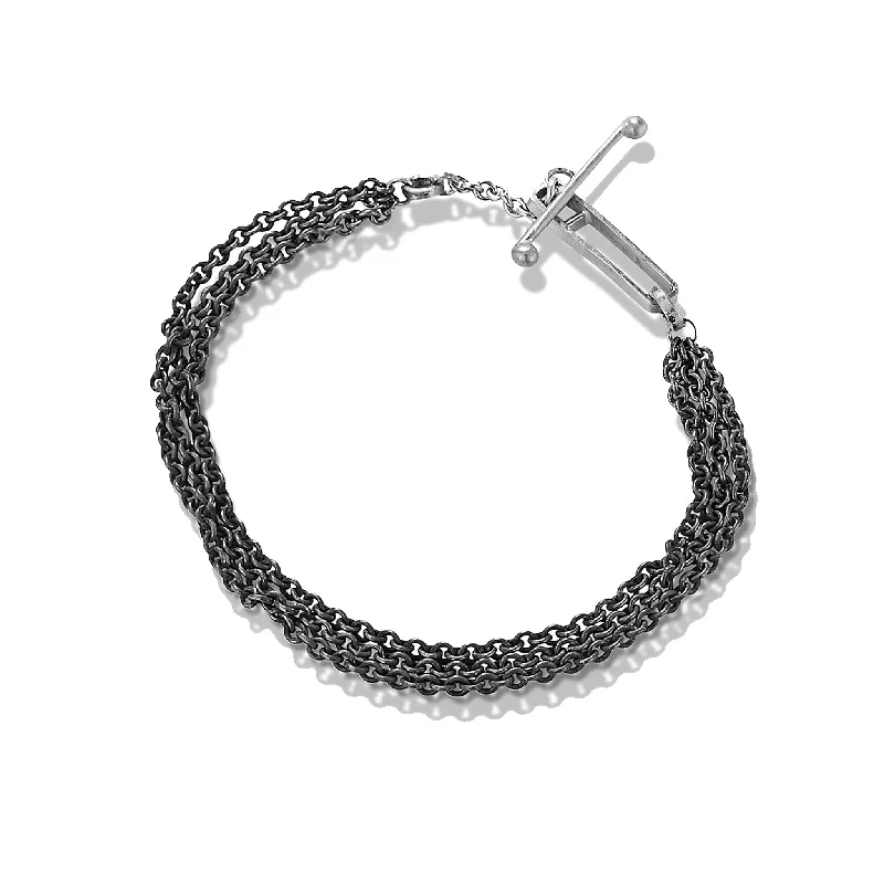 sterling silver lotus ring "Friendship" Black and Silver Toggle Clasp Bracelet with 3 O... sterling silver lotus ring "Friendship" Black and Silver Toggle Clasp Bracelet with 3 O...
