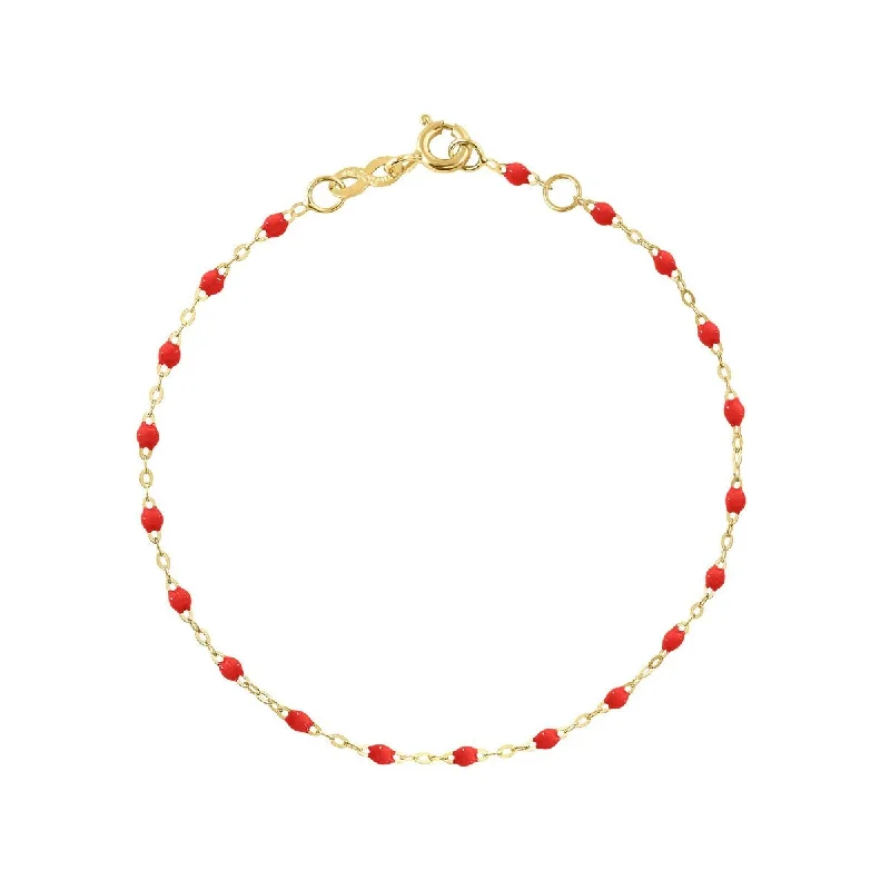 dainty heart charm necklace 18K Gold and Poppy Red Resin Beaded "Classic" Bracelet