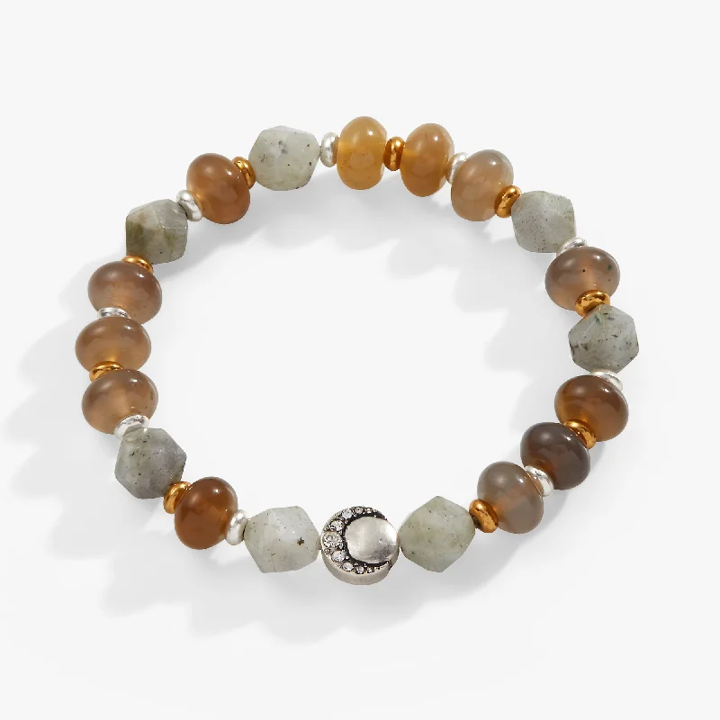 Gray Agate + Labradorite Beaded Stretch Bracelet