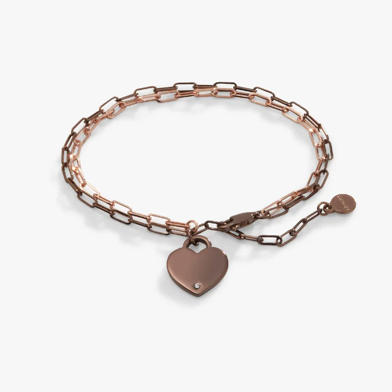 delicate gold band ring Heart Charm Double Paperclip Chocolate & Gold Chain Bracelet delicate gold band ring Heart Charm Double Paperclip Chocolate & Gold Chain Bracelet