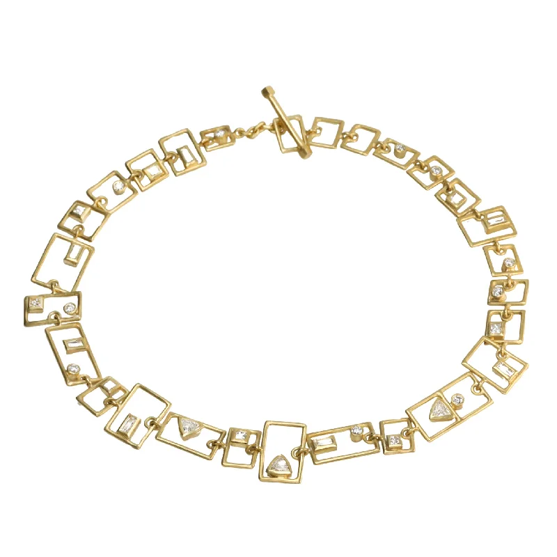classic pearl choker necklace 18K Gold "Grid Layout" Bezel-Set Diamond Bracelet