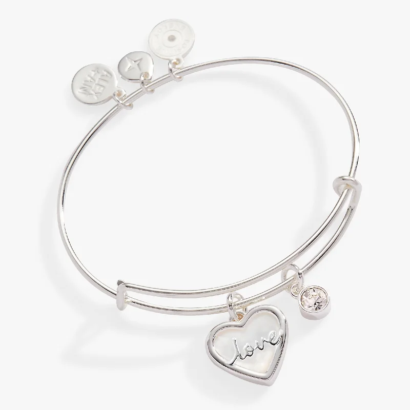 bezel set engagement ring modern Love Mother of Pearl Bangle