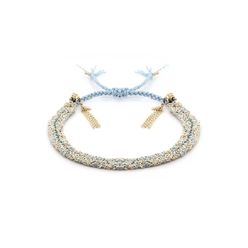 bold gothic skull necklace Aqua Silk and Yellow Gold Vermeil Chain Woven Bracelet