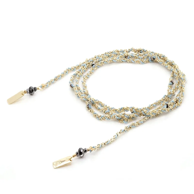 handcrafted crystal quartz ring Gold Vermeil Chain and Aqua Silk Woven Wrap