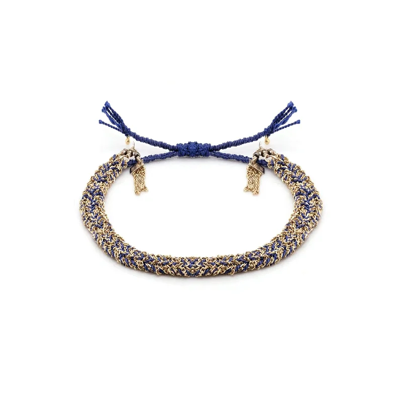 sterling silver dragonfly pendant Gold Vermeil Chain and Navy Silk Woven Bracelet