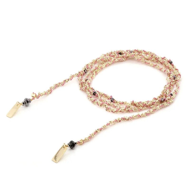boho shell beaded anklet Gold Vermeil Chain and Pink Silk Woven Wrap