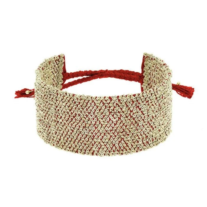 cubic zirconia tennis necklace Gold Vermeil & Red Silk Woven Wide Bracelet