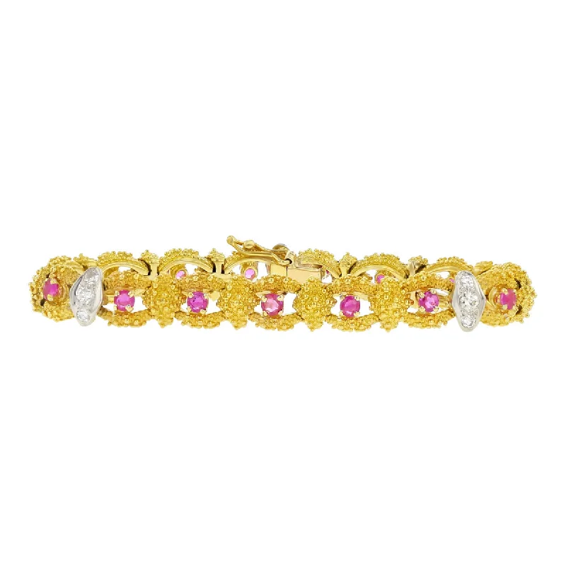 hand-stamped coordinates bracelet Mid-Century 18K Gold Ruby and Diamond Bracelet