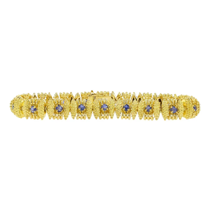 black diamond stud earrings Mid-Century 18K Gold Sapphire Textured Link Bracelet