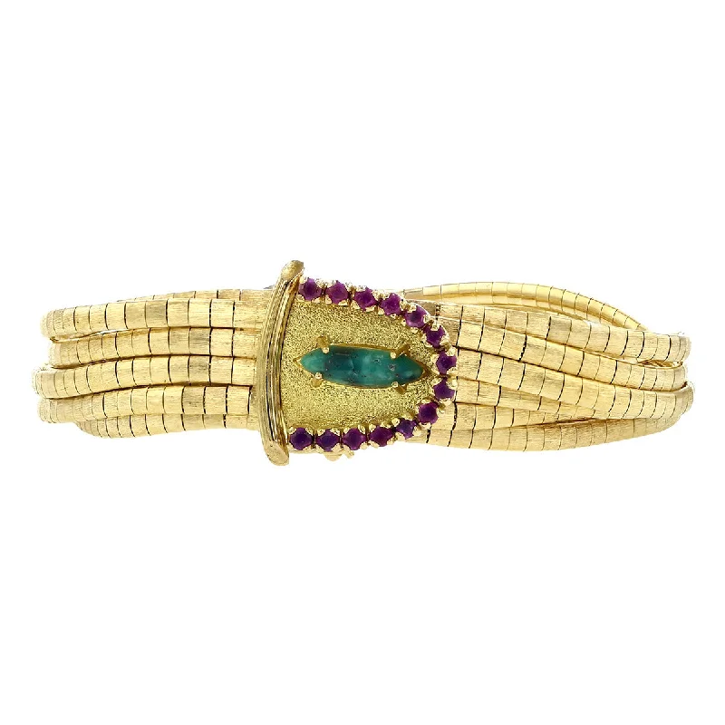 rose gold cartilage barbell Mid-Century 18K Gold Turquoise and Ruby Bracelet