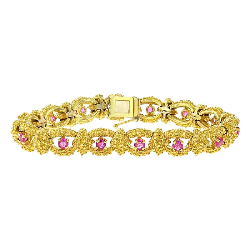 celestial sunburst necklace gold Mid-Century 18K Yellow Gold Ruby Link Bracelet