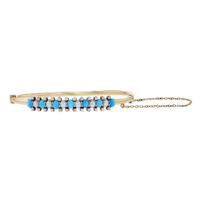 elegant aquamarine drop earrings Mid-century Turquoise, Pearl and Diamond Bangle