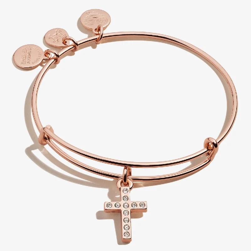 dainty rose gold chain bracelet Pavé Cross Charm Bangle