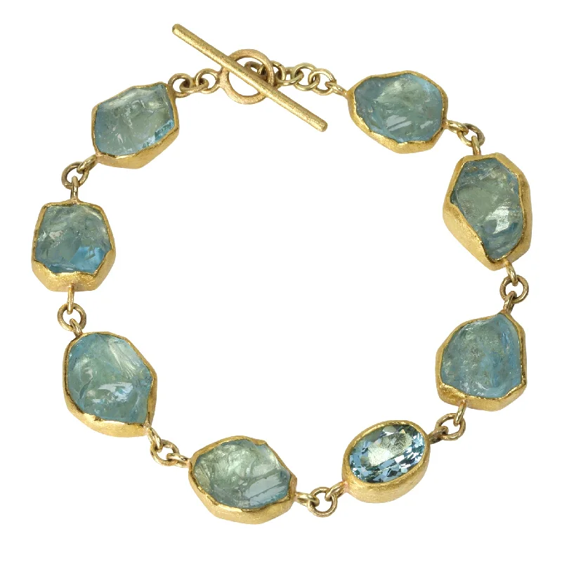 adjustable braided rope ring 22K & 18K Gold Bezel-Set Aquamarine Bracelet