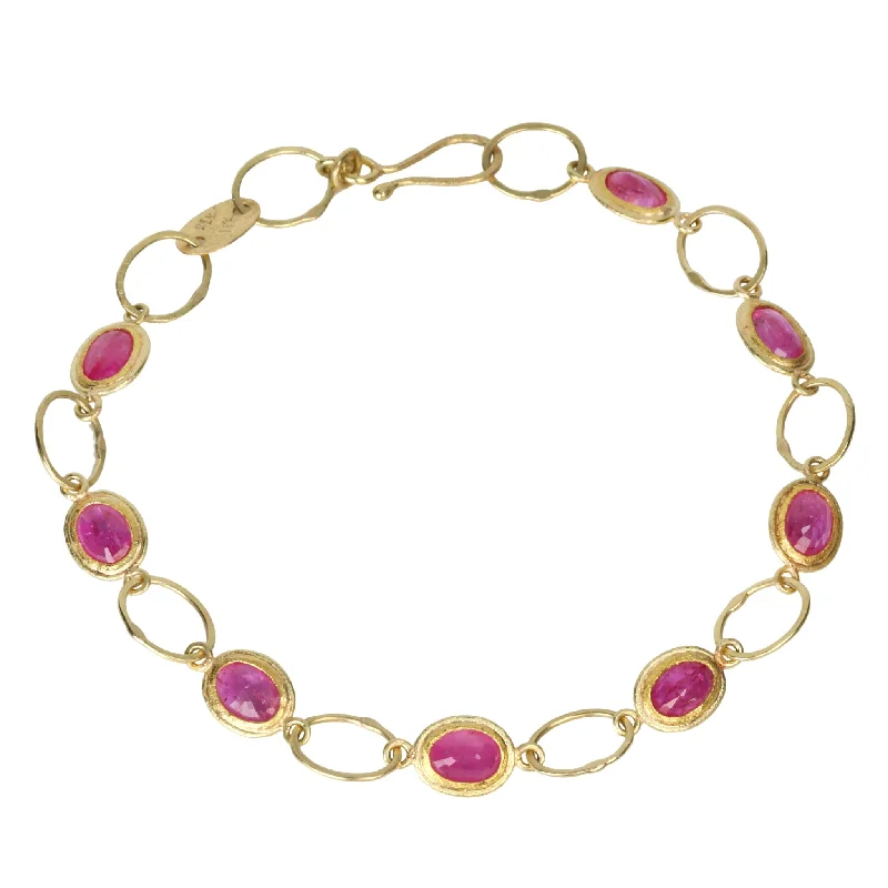 white topaz stacking rings 22K Gold Handmade Oval Link Bracelet with Bezel-Set Oval Rubies