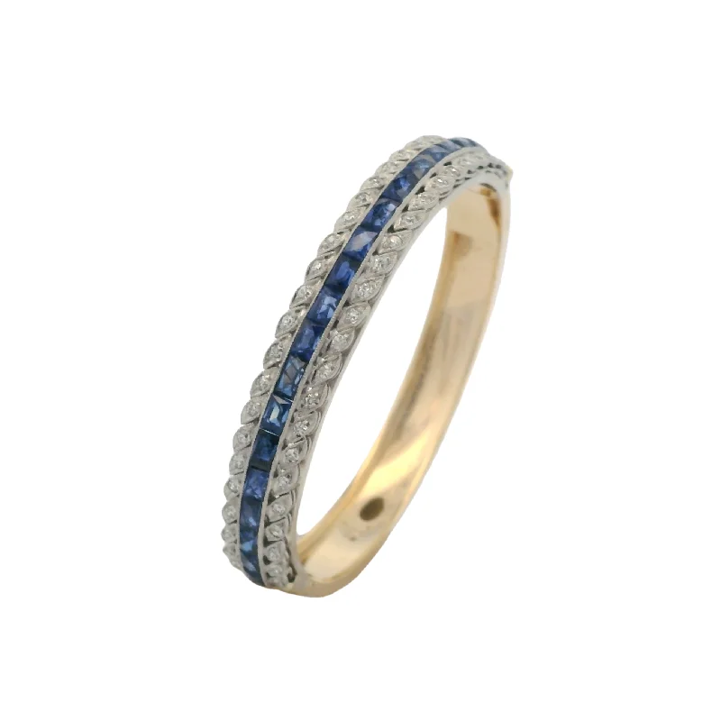 Plat/18K Yellow Gold Diamond and Synthetic Sapphire Bangle Bracelet