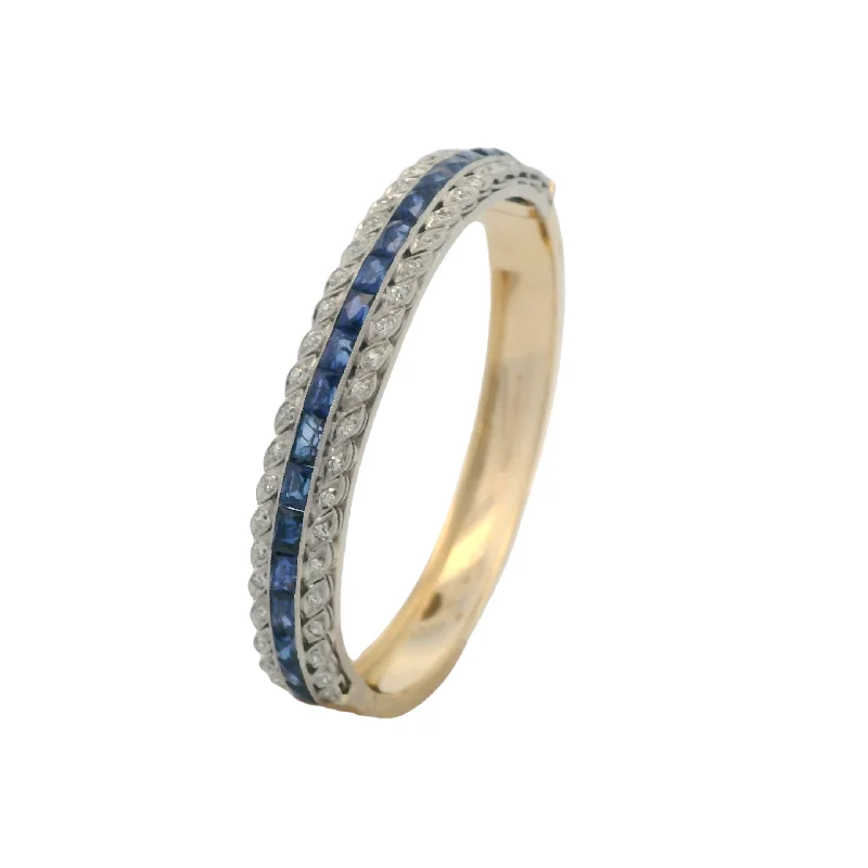 Plat/18K Yellow Gold Diamond and Synthetic Sapphire Bangle Bracelet