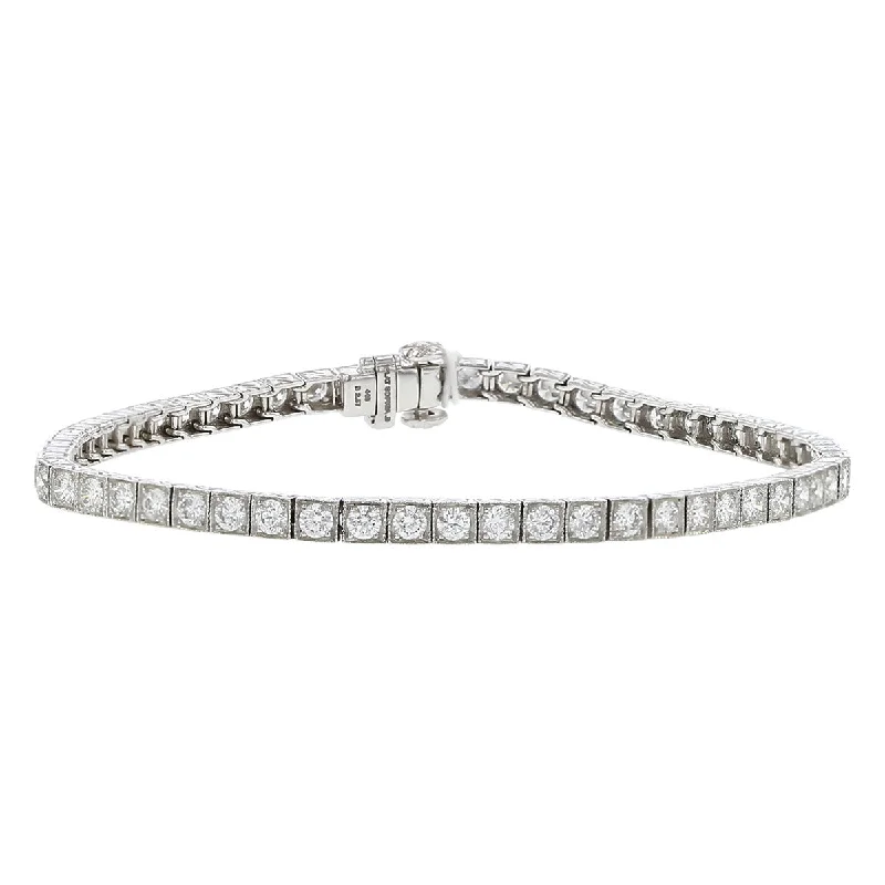 thin gold wedding band women Platinum 2.57-Carat Diamond Box Tennis Bracelet