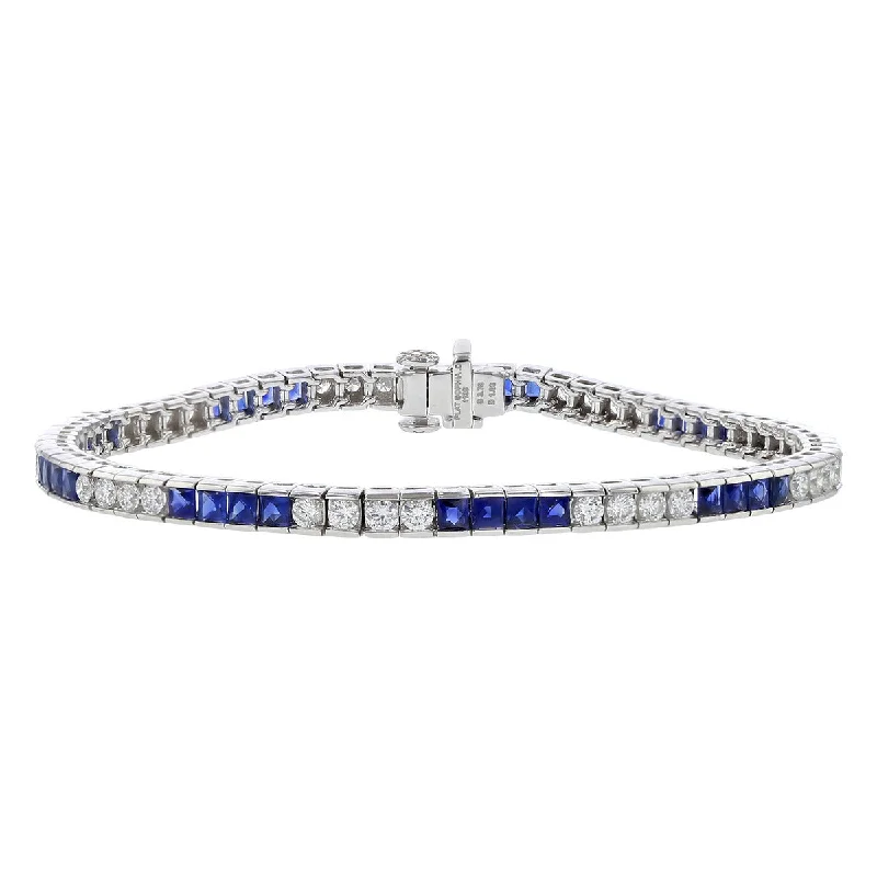 minimalist gold bracelet thin Platinum Blue Sapphire and Diamond Line Bracelet