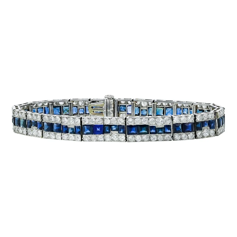 classic cubic zirconia pendant Platinum Diamond and Sapphire 7-Inch Bracelet