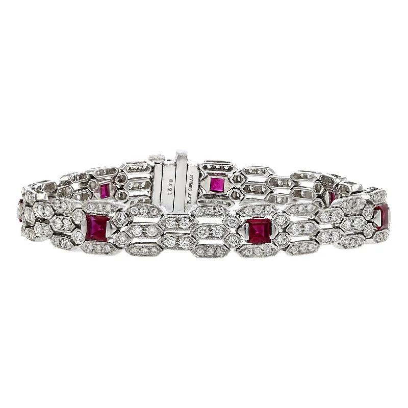 hammered gold disc necklace Platinum Diamond and Square-cut Ruby Bracelet