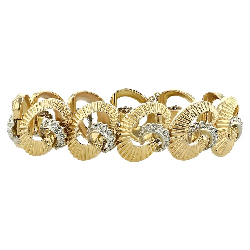 snake chain bracelet gold Retro 18K Gold Fluted Link and Diamond Bracelet