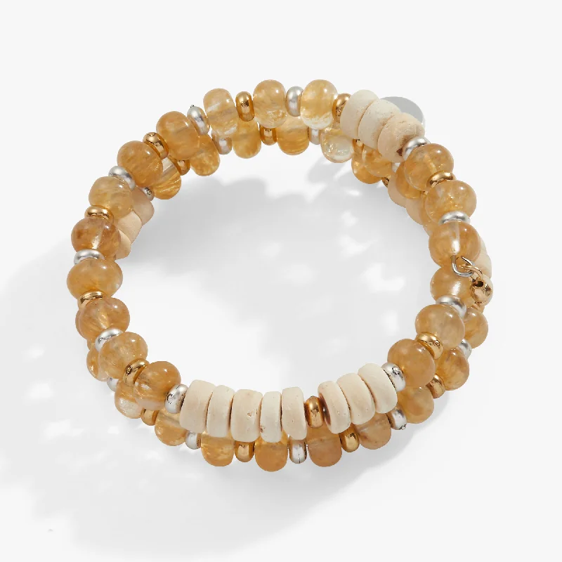 minimalist rose gold bracelet Rutilated Quartz + Wood Beaded Wrap Bracelet