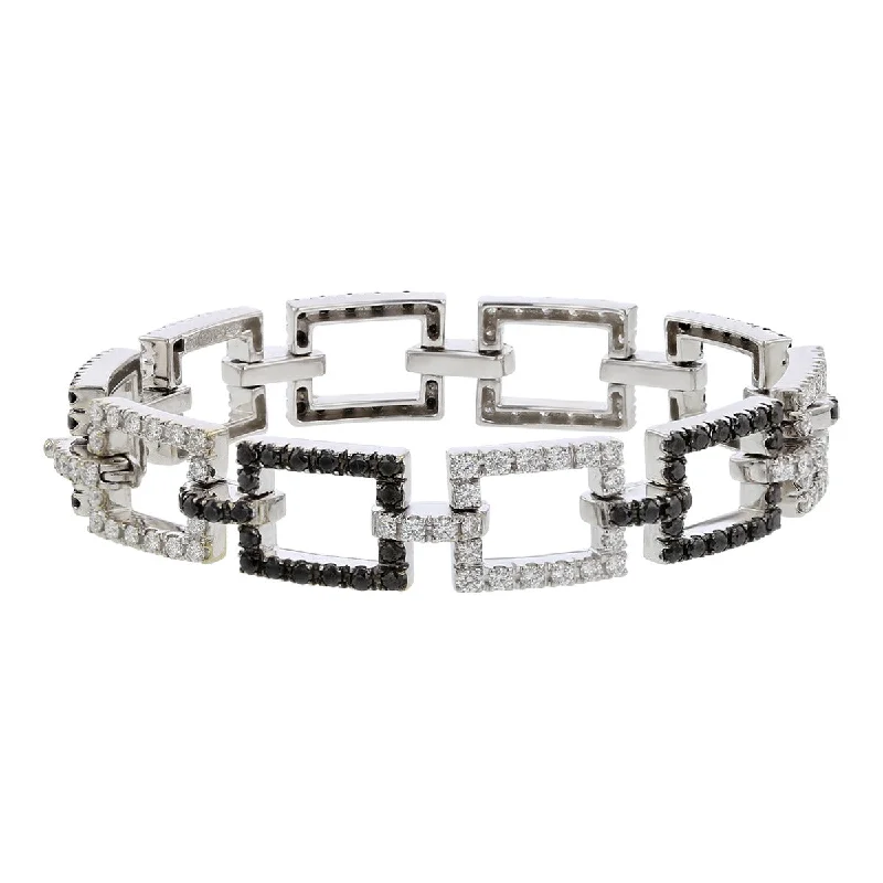 boho macrame bead anklet Salavetti Black and White Diamond Square Link Bracelet