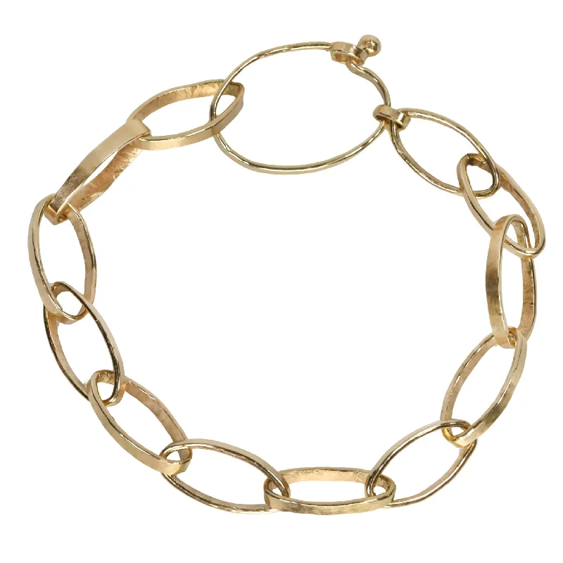 unique gemstone cocktail ring The "Grace" Bracelet with 14 Karat Gold Handmade Hammered Oval Links