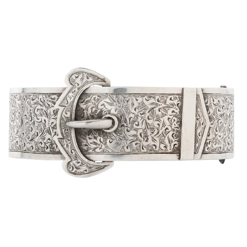 Silver Floral Buckle Bangle