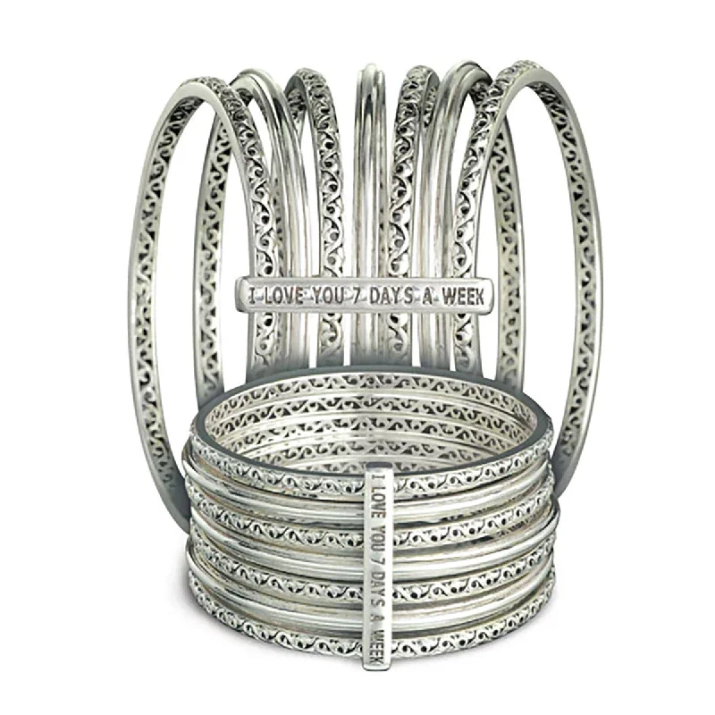 diamond halo engagement ring Silver I Love You 7 Days A Week Bangles