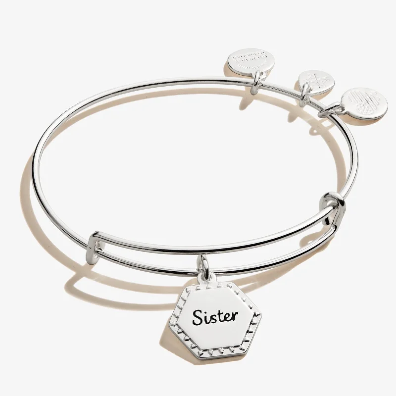 rustic wooden bead bracelet Sister, 'Woven Together' Charm Bangle