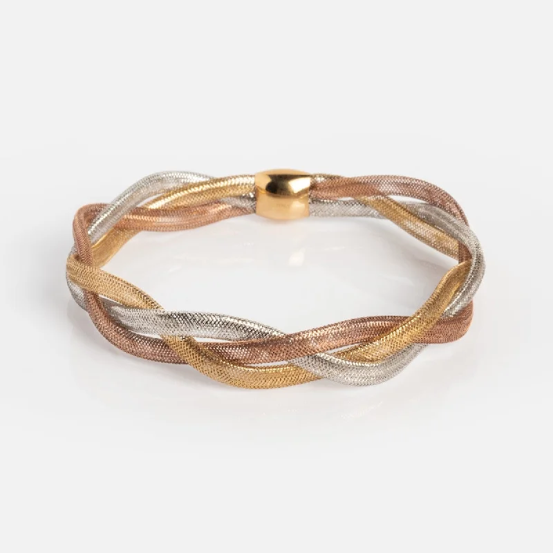 Solid Gold Mixed Metal Braided Mesh Bracelet