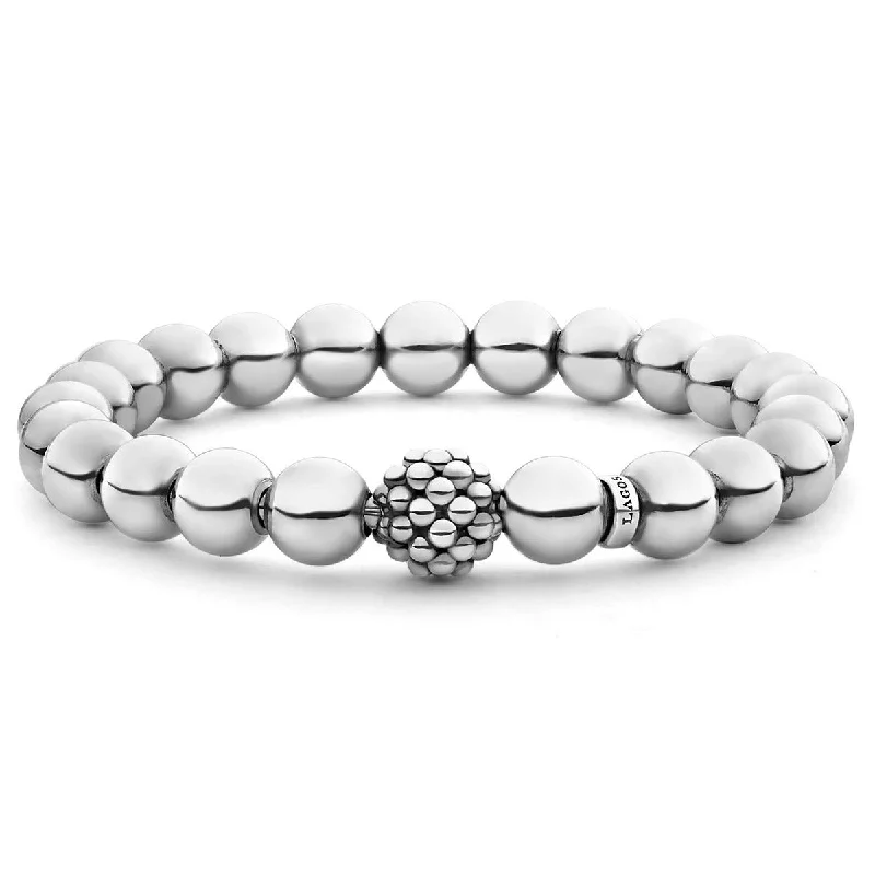 classic silver pearl earrings Stretch Silver Bead Bracelet