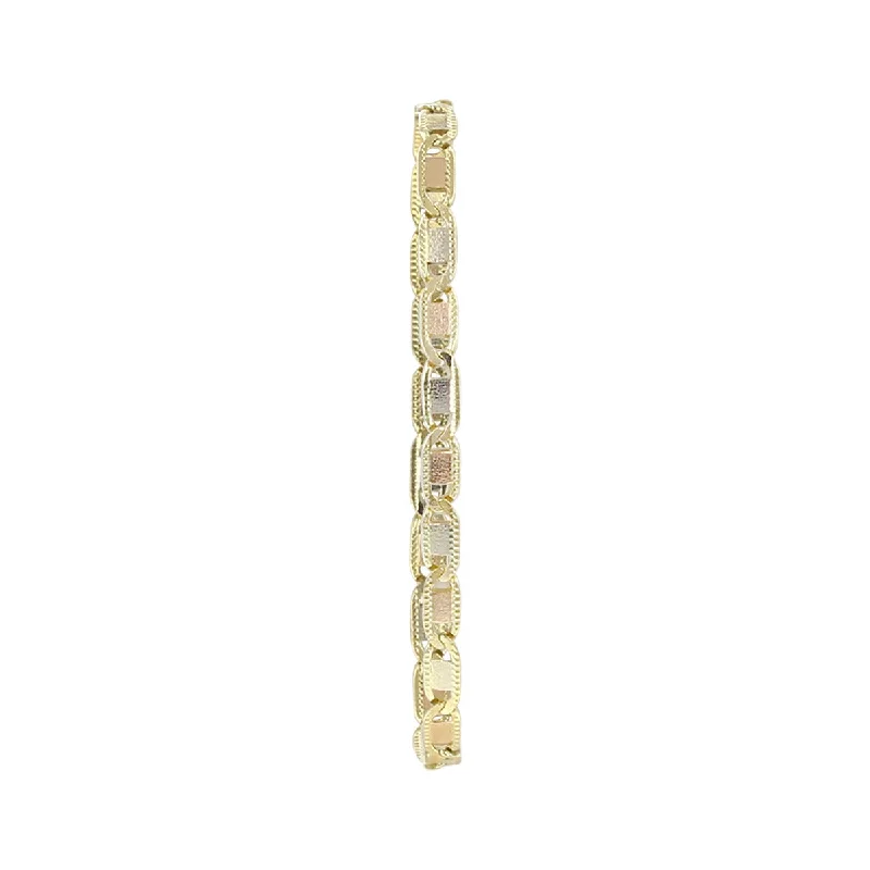 classic diamond solitaire earrings Tri-Color Gold Link Bracelet