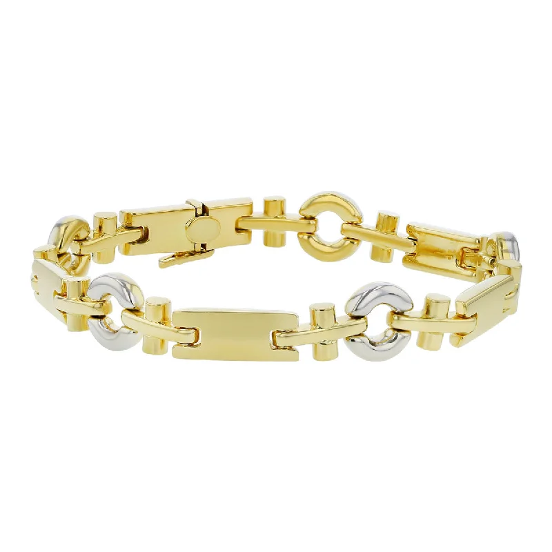 dainty gemstone chain bracelet Two-Tone 14K Gold Alternating Link Bracelet