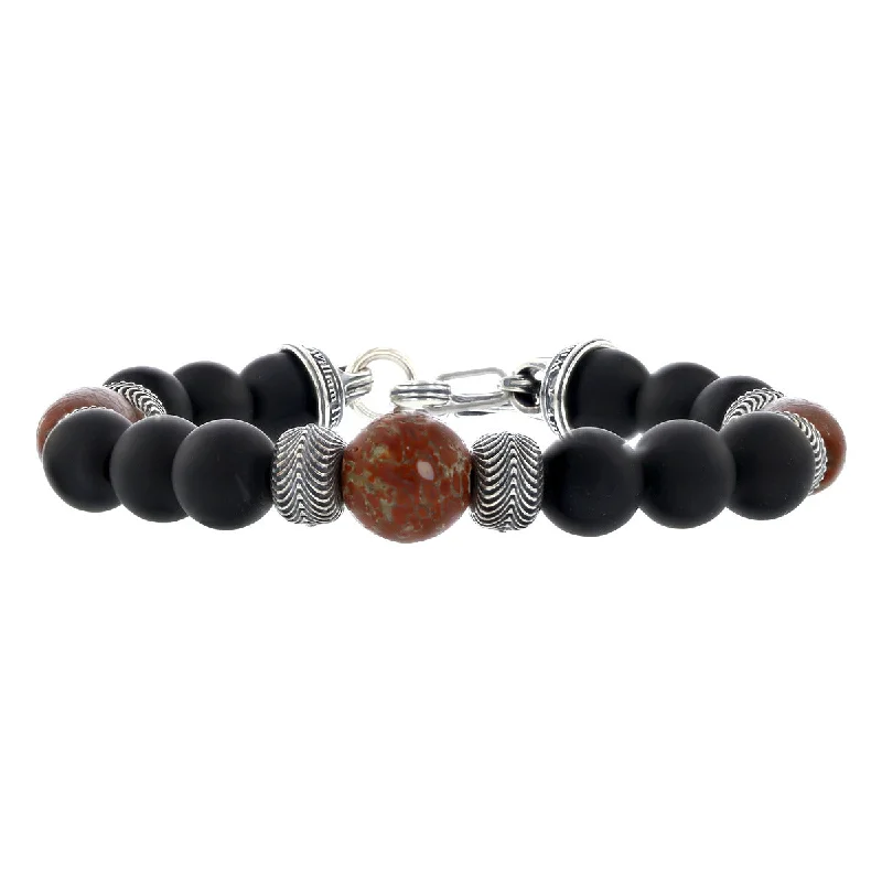 tiny gold huggie hoops William Henry Sterling Silver Red Agate and Onyx Bead Bracelet