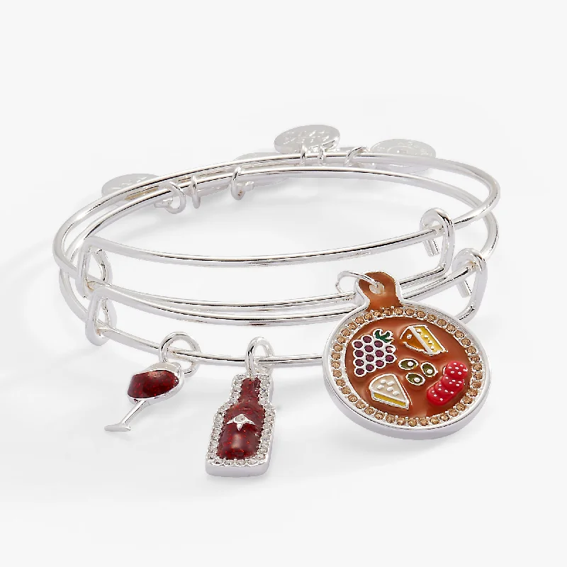 handmade leather ring Wine and Cheese BFF Bangle Set of 2