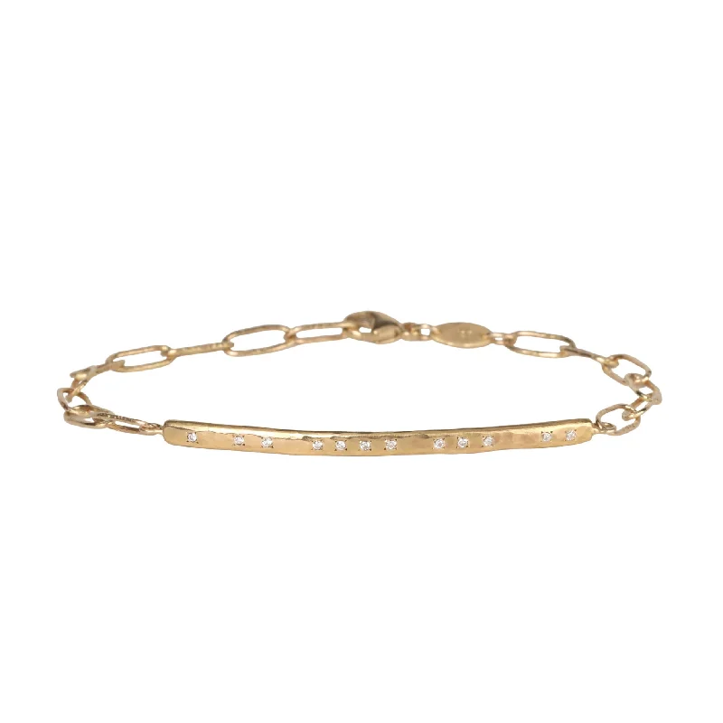 unique diamond tennis bracelet 18K Gold Hammered Bar & "Bubble" Chain Bracelet with Diamond Details unique diamond tennis bracelet 18K Gold Hammered Bar & "Bubble" Chain Bracelet with Diamond Details