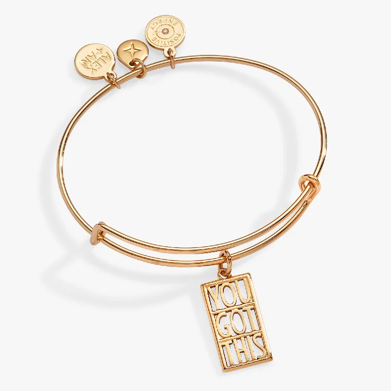emerald-cut engagement ring halo You Got This Charm Bangle