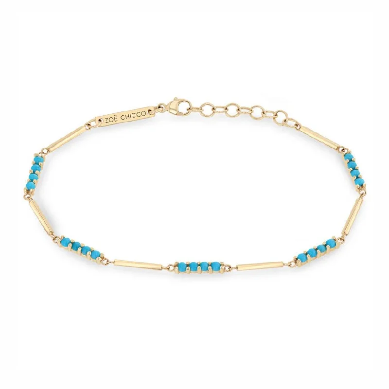 chunky gemstone cuff bracelet Alternating Turquoise and Plain Gold Bar Bracelet